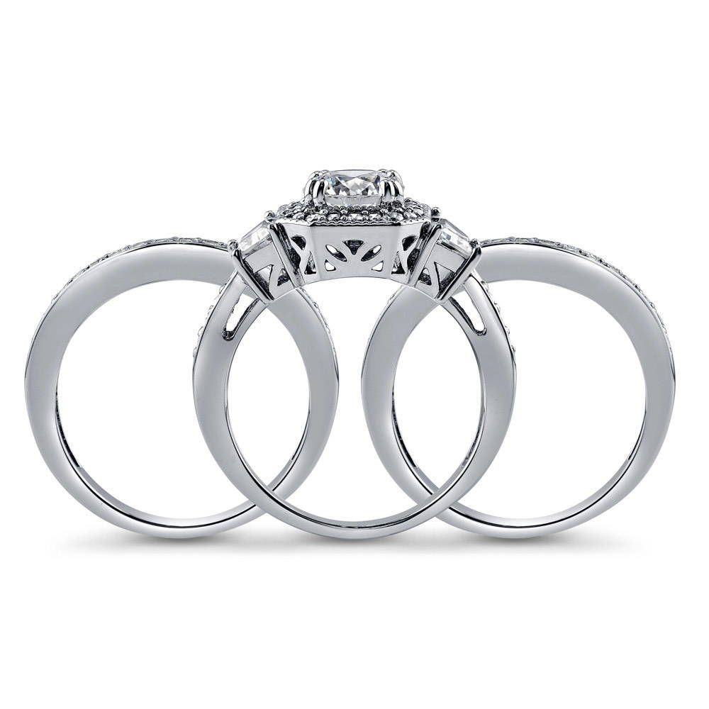 Alternate view of Halo Art Deco Round CZ Ring Set in Sterling Silver
