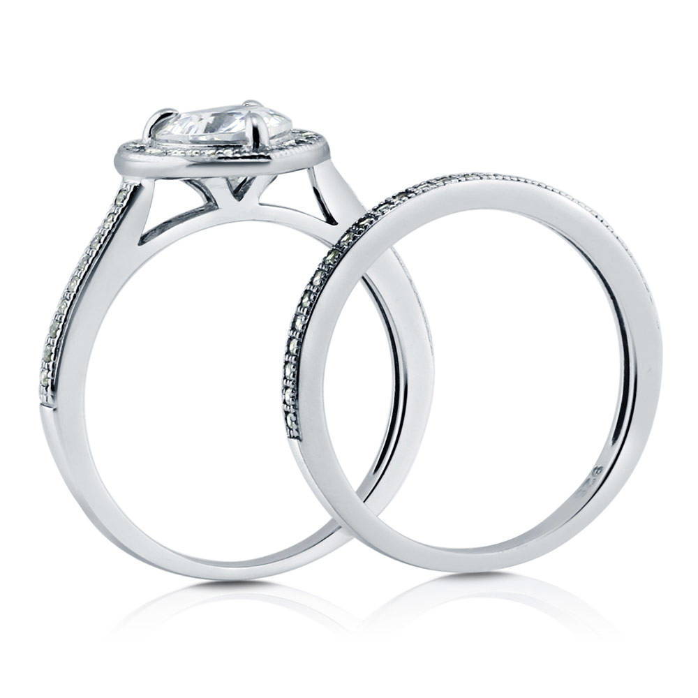 Halo Heart CZ Ring Set in Sterling Silver, 7 of 8