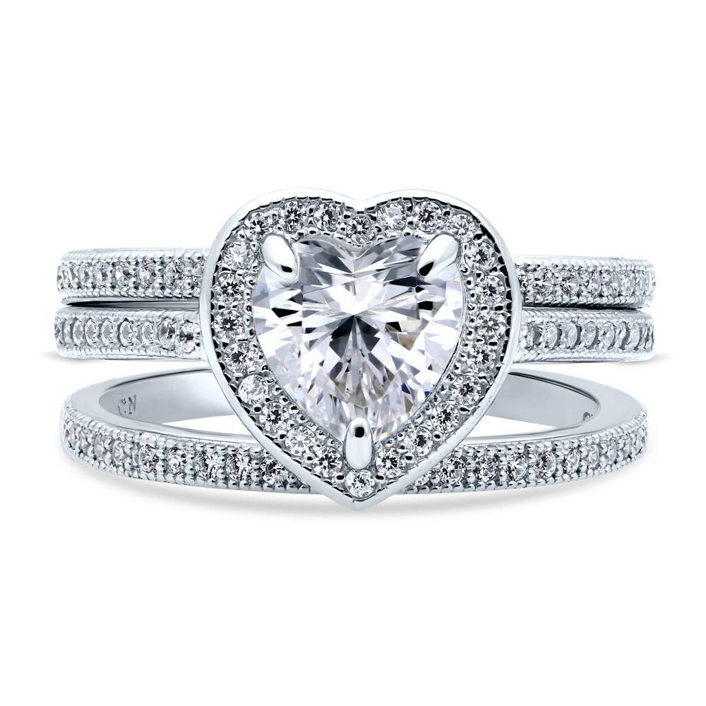 Halo Heart CZ Ring Set in Sterling Silver, 1 of 8