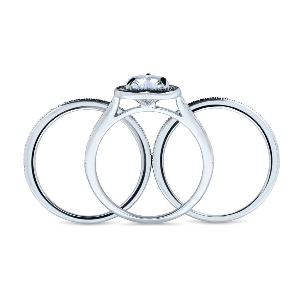 Alternate view of Halo Heart CZ Ring Set in Sterling Silver