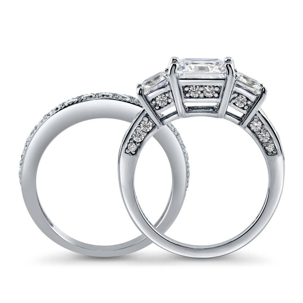 3-Stone Princess CZ Ring Set in Sterling Silver