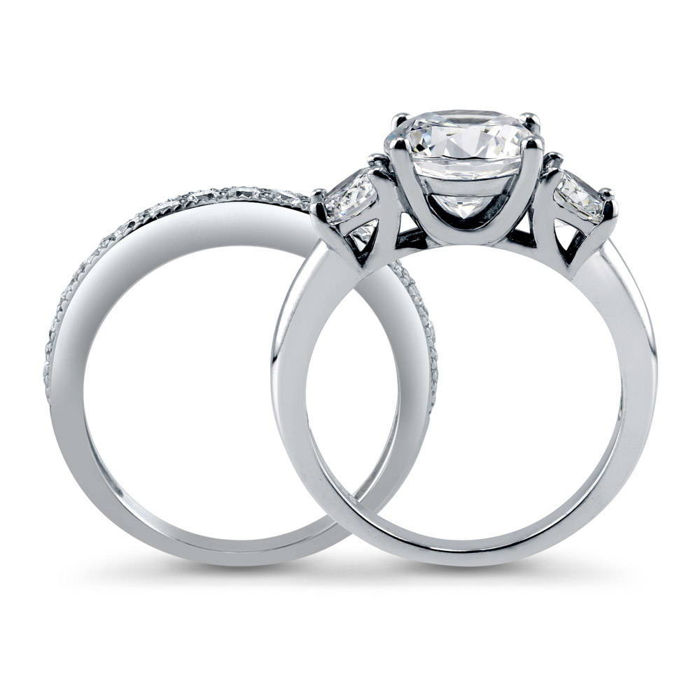 Alternate view of 3-Stone Round CZ Ring Set in Sterling Silver