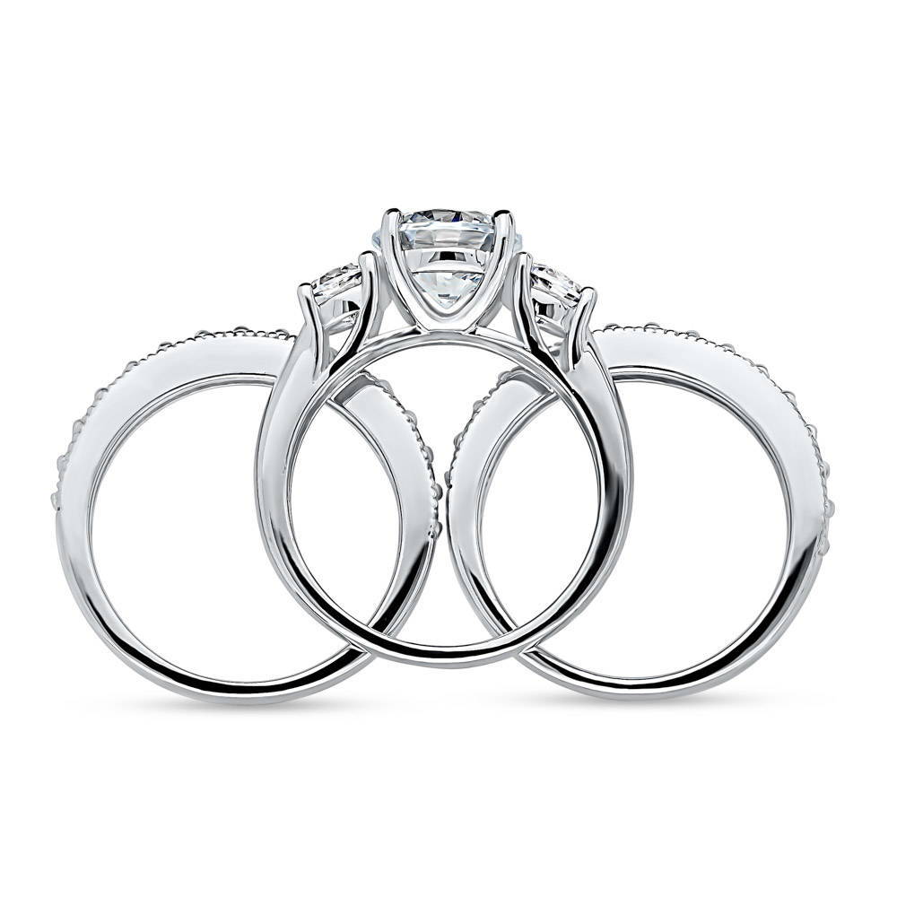 Alternate view of 3-Stone Round CZ Ring Set in Sterling Silver