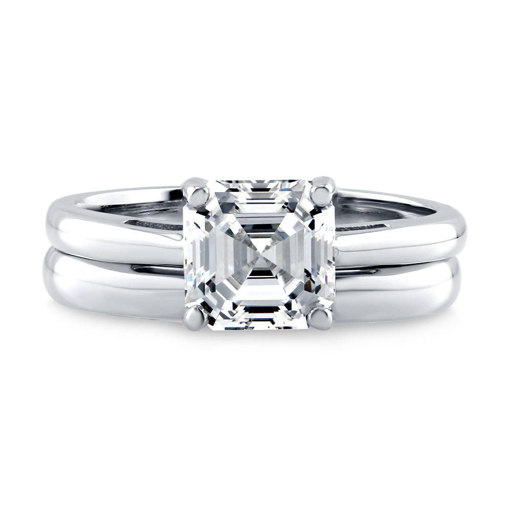 Solitaire 2ct Asscher CZ Ring Set in Sterling Silver, 1 of 9