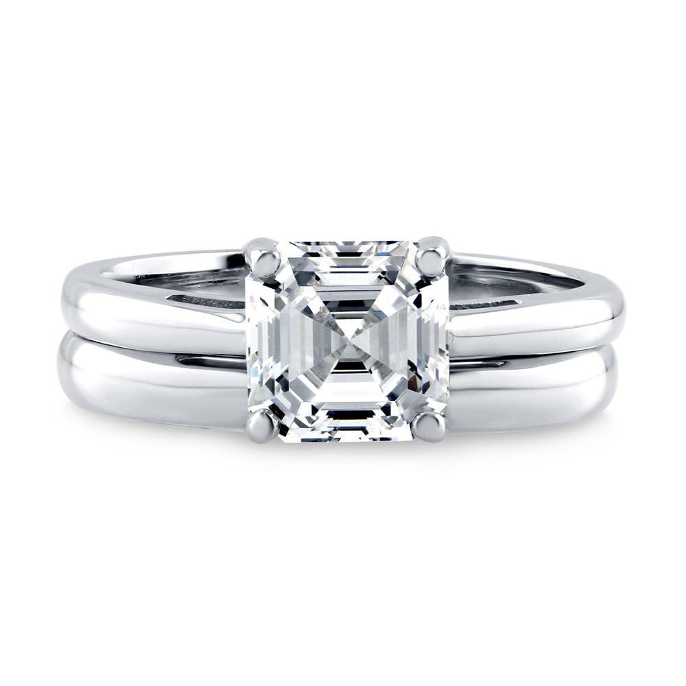 Solitaire 2ct Asscher CZ Ring Set in Sterling Silver