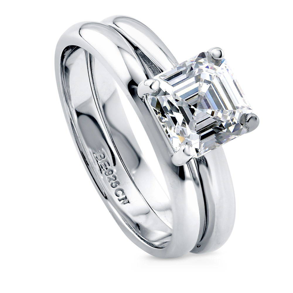 Solitaire 2ct Asscher CZ Ring Set in Sterling Silver, 4 of 9