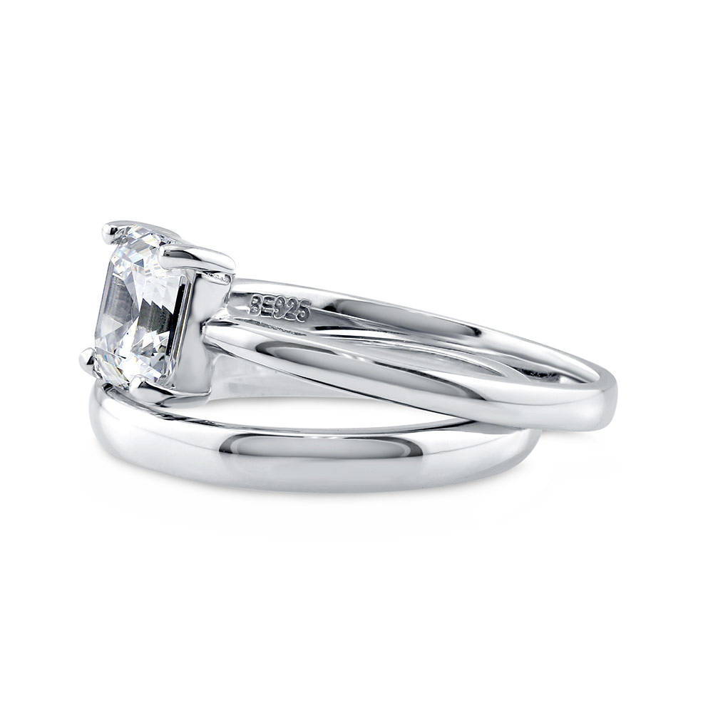 Angle view of Solitaire 2ct Asscher CZ Ring Set in Sterling Silver