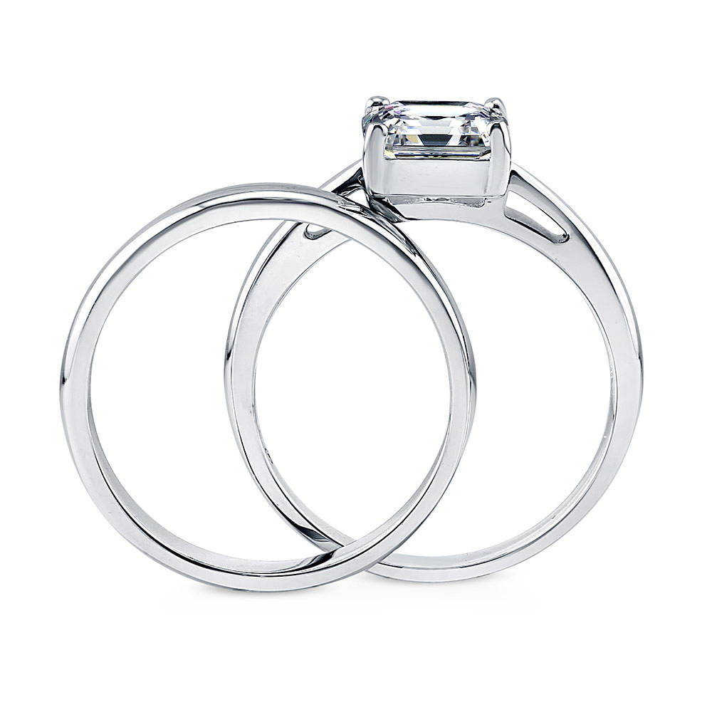 Solitaire 2ct Asscher CZ Ring Set in Sterling Silver