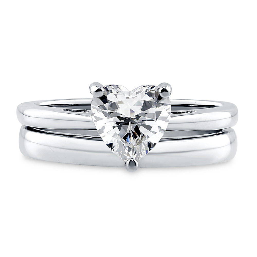 Heart Solitaire CZ Ring Set in Sterling Silver