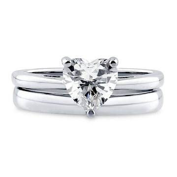 Heart Solitaire CZ Ring Set in Sterling Silver