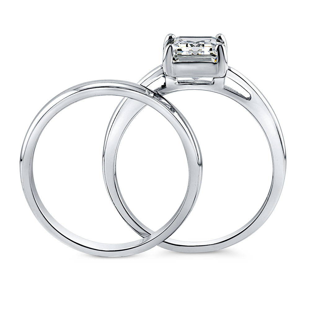 Solitaire 2.1ct Emerald Cut CZ Ring Set in Sterling Silver