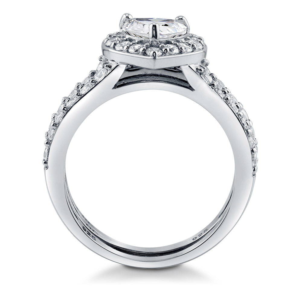 Angle view of Halo Heart CZ Insert Ring Set in Sterling Silver