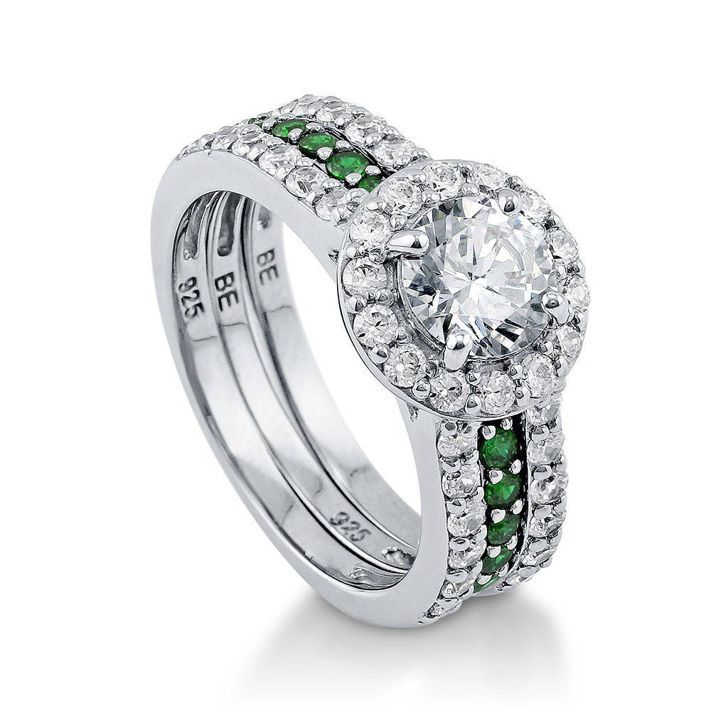 Front view of Halo Round CZ Insert Ring Set in Sterling Silver