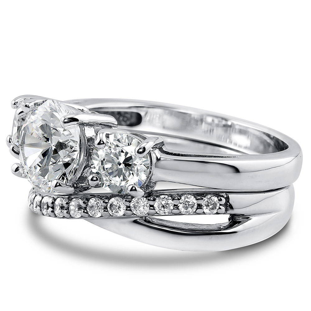 3-Stone Criss Cross Round CZ Ring Set in Sterling Silver