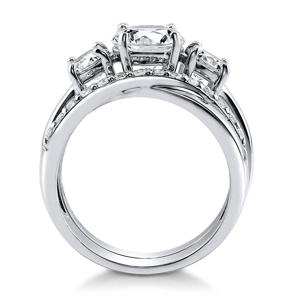 3-Stone Criss Cross Round CZ Ring Set in Sterling Silver