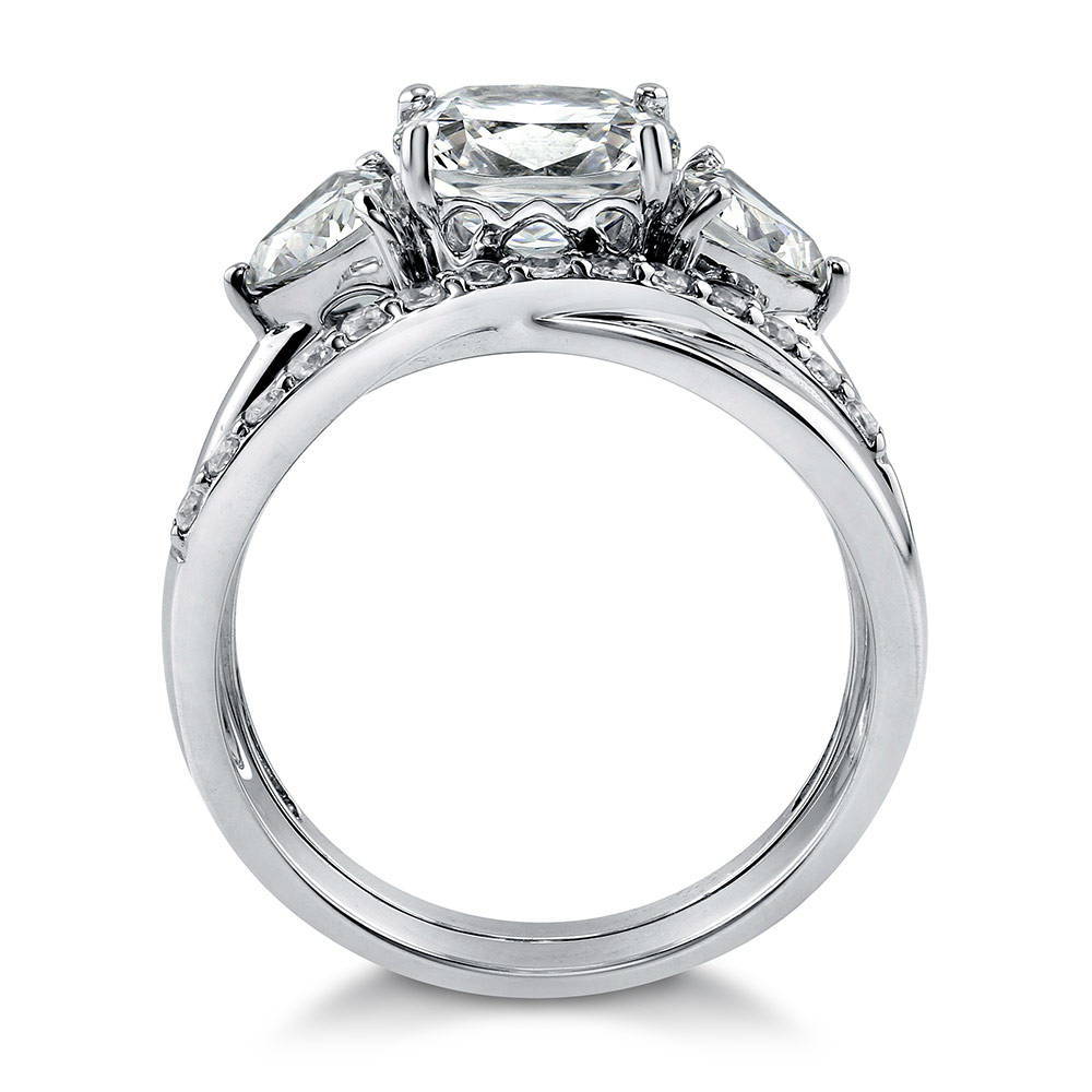 3-Stone Criss Cross Cushion CZ Ring Set in Sterling Silver