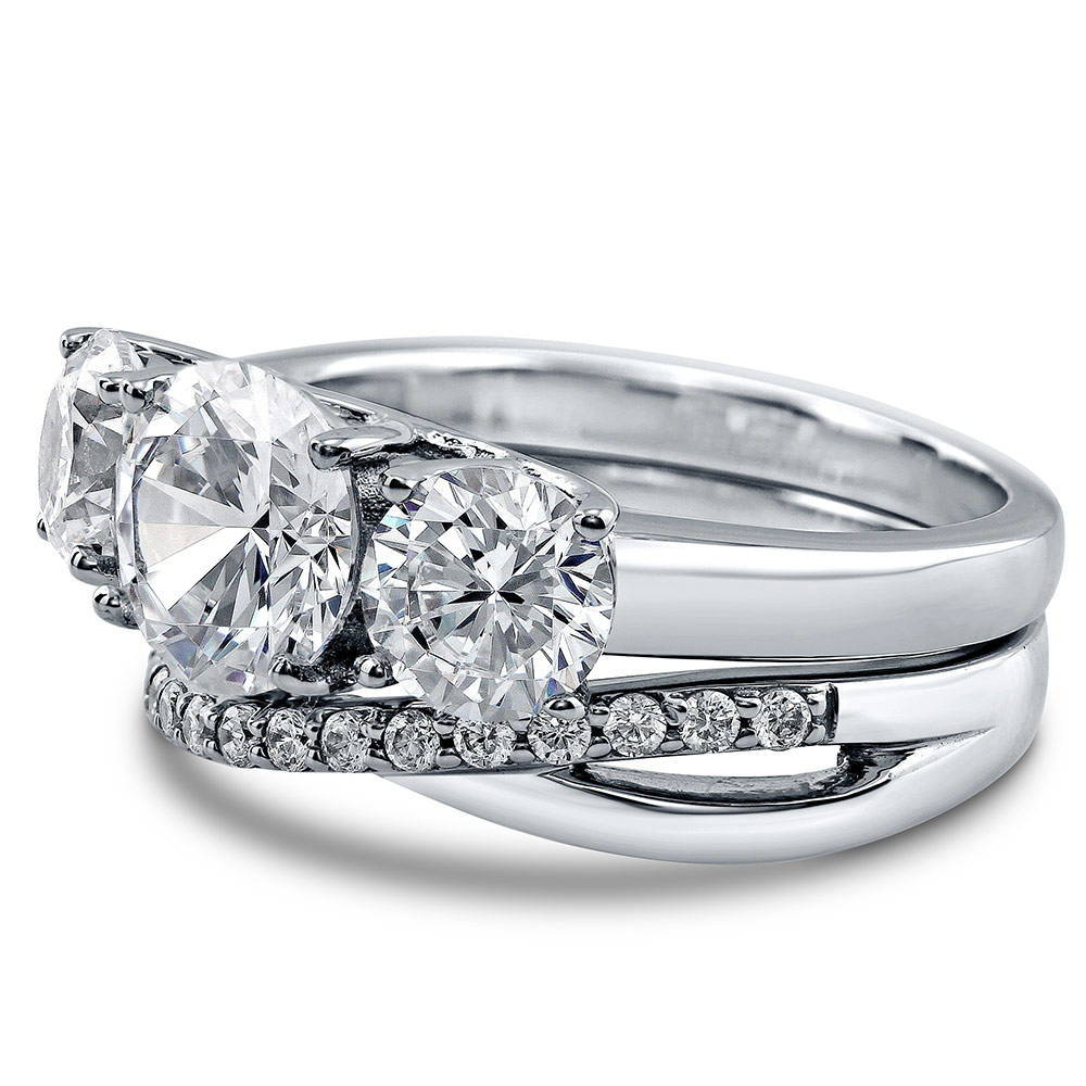 3-Stone Infinity Criss Cross 2ct CZ Ring Set in Sterling Silver