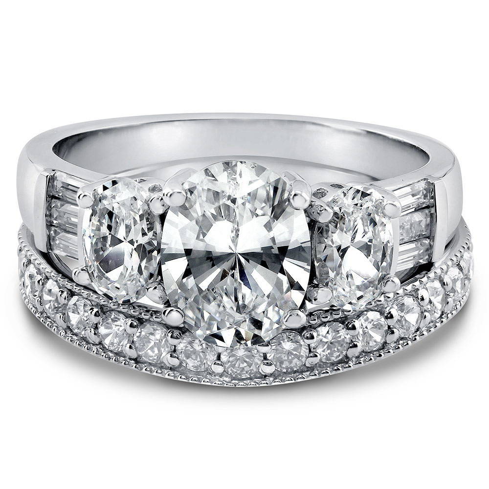 3-Stone Oval CZ Ring Set in Sterling Silver, 1 of 8