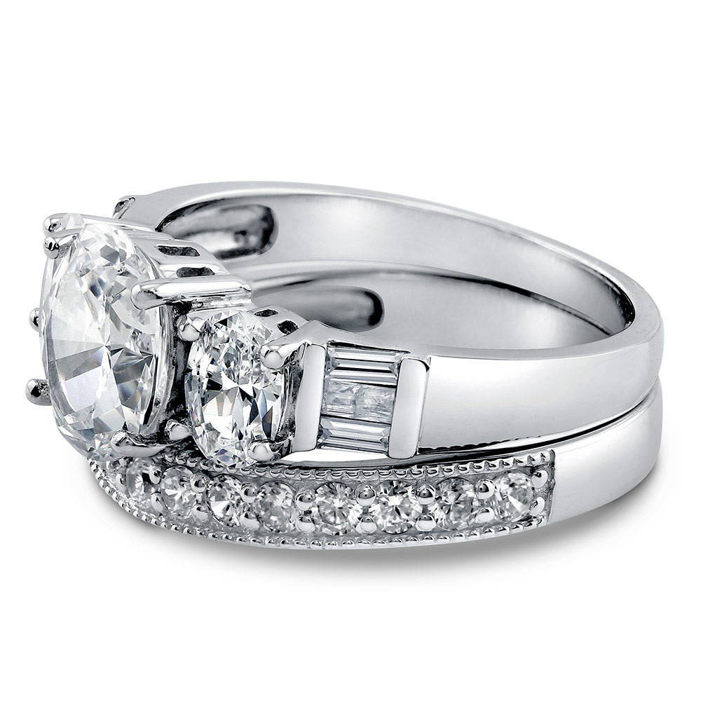 3-Stone Oval CZ Ring Set in Sterling Silver, 5 of 8