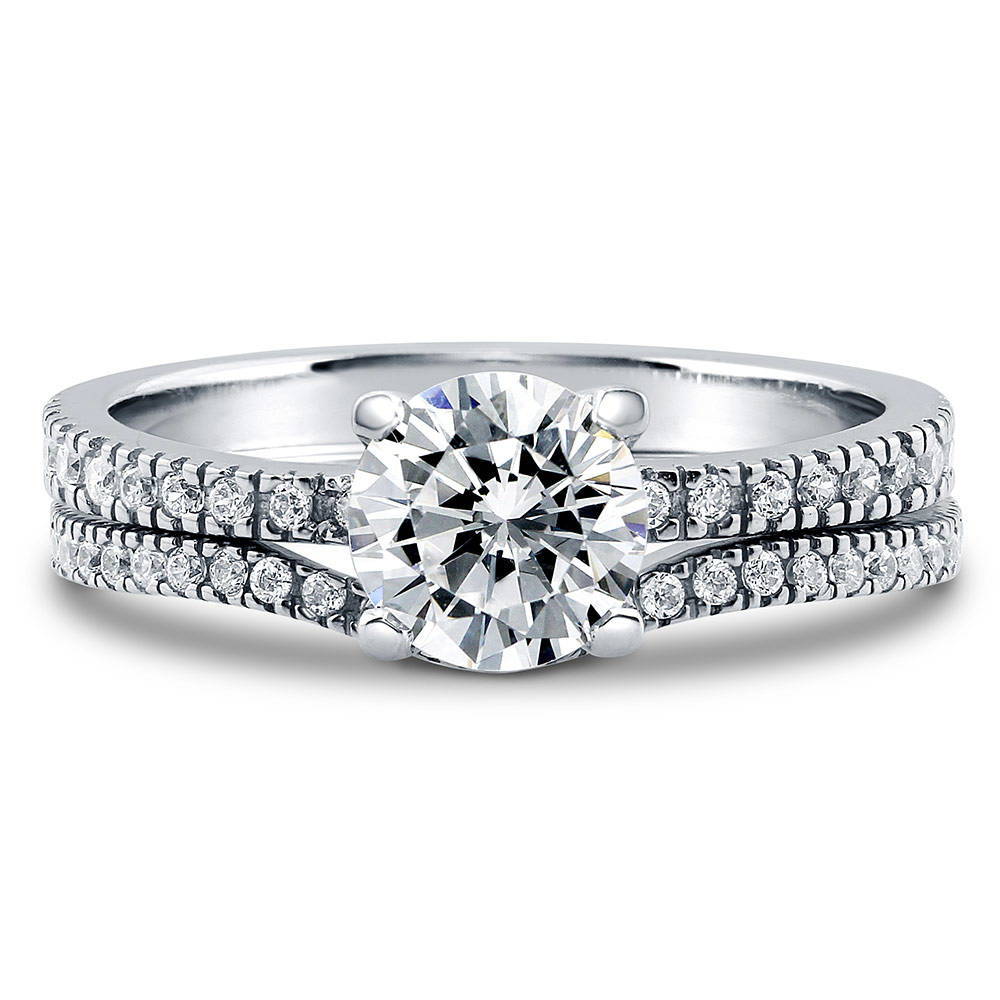 Solitaire 1ct Round CZ Ring Set in Sterling Silver