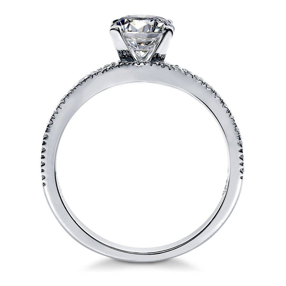 Solitaire 1ct Round CZ Ring Set in Sterling Silver, alternate view