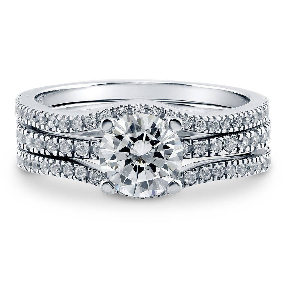 Solitaire 1ct Round CZ Ring Set in Sterling Silver