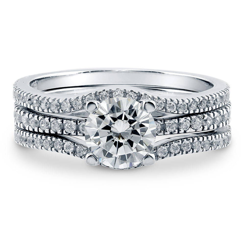 Solitaire 1ct Round CZ Ring Set in Sterling Silver, 1 of 13