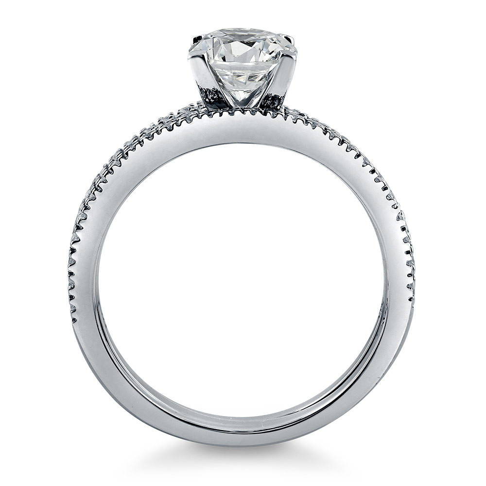 Solitaire 1ct Round CZ Ring Set in Sterling Silver