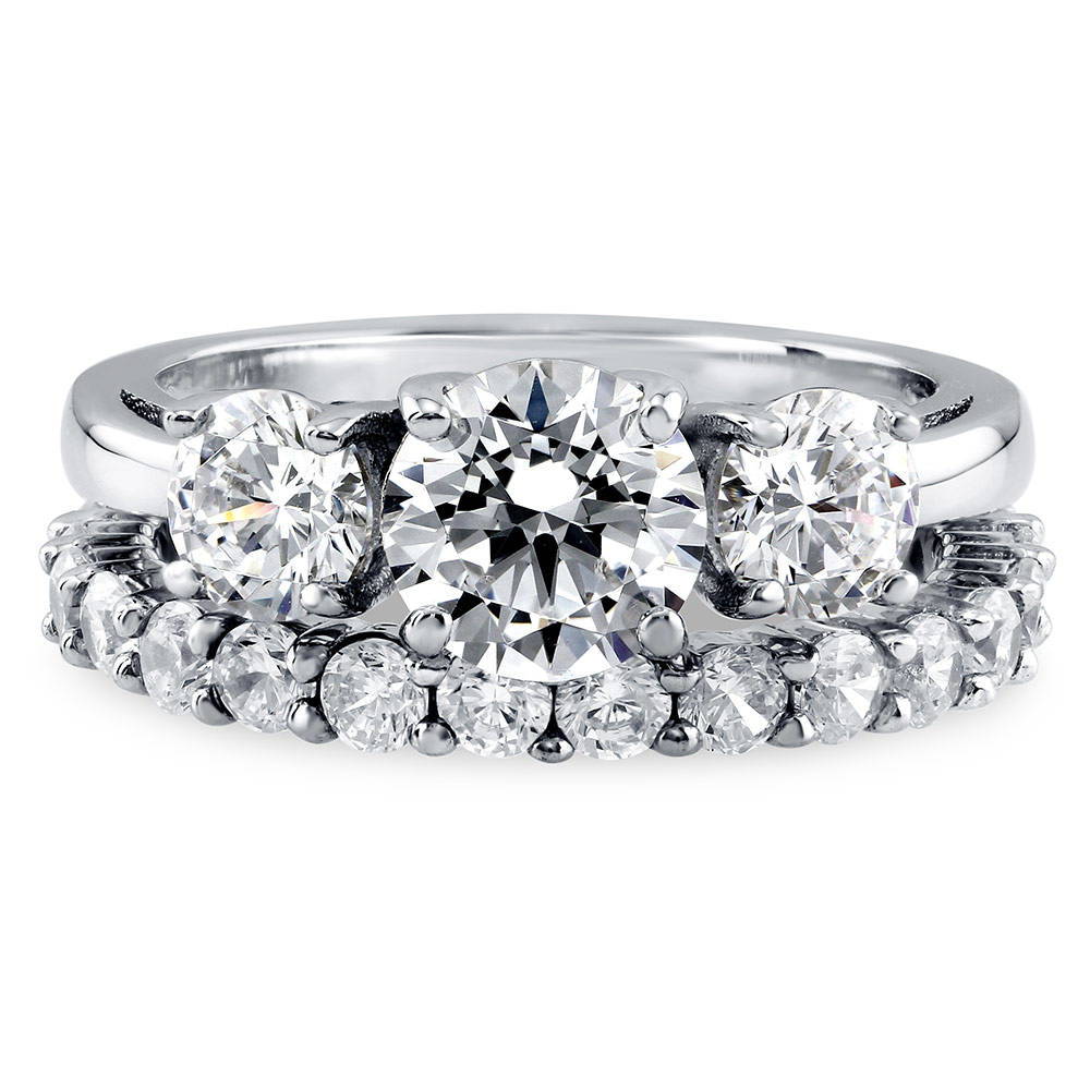 3-Stone Round CZ Ring Set in Sterling Silver