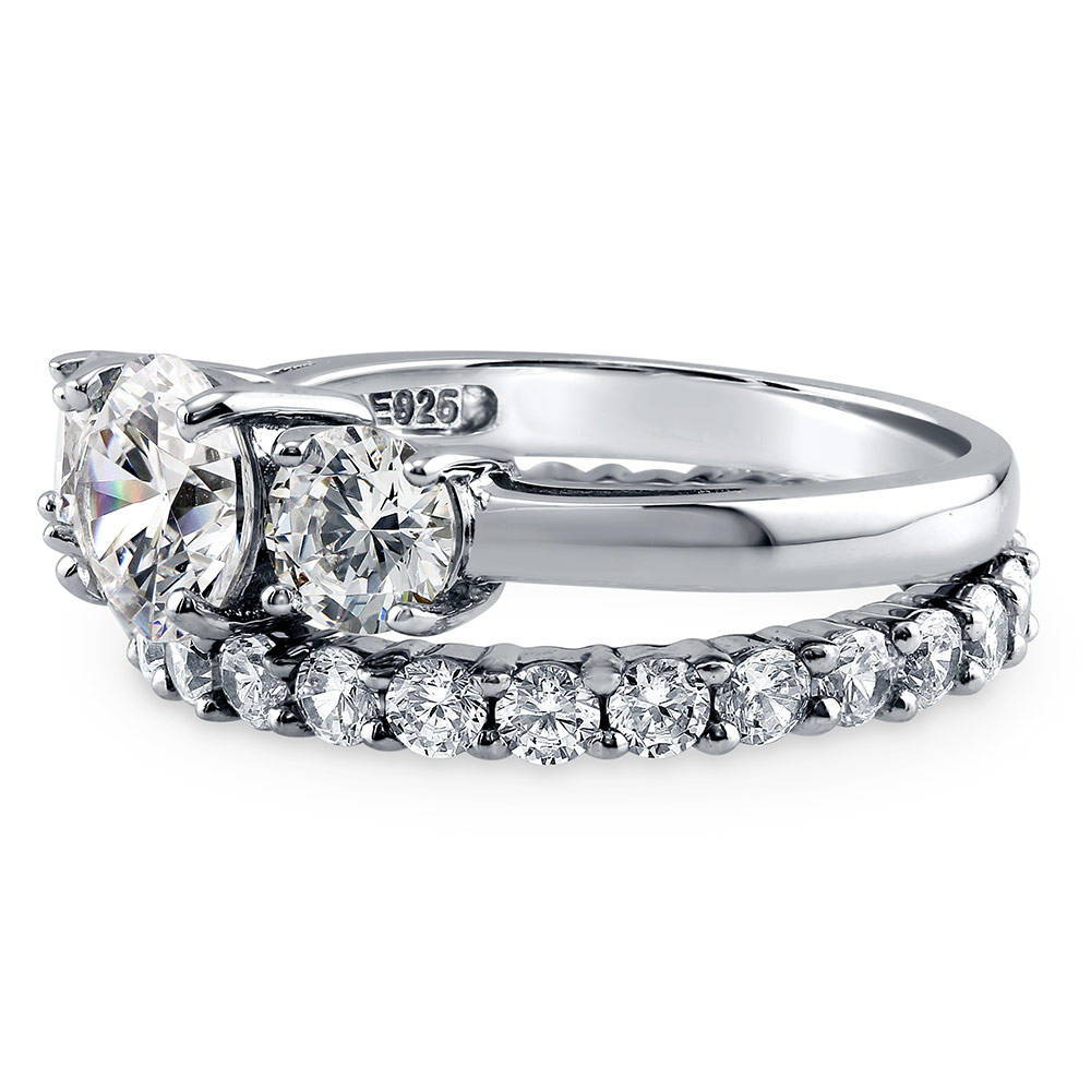 3-Stone Round CZ Ring Set in Sterling Silver