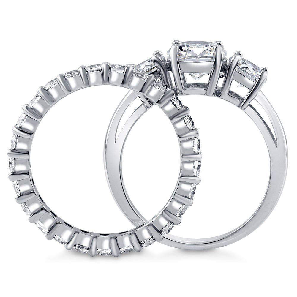 3-Stone Round CZ Ring Set in Sterling Silver