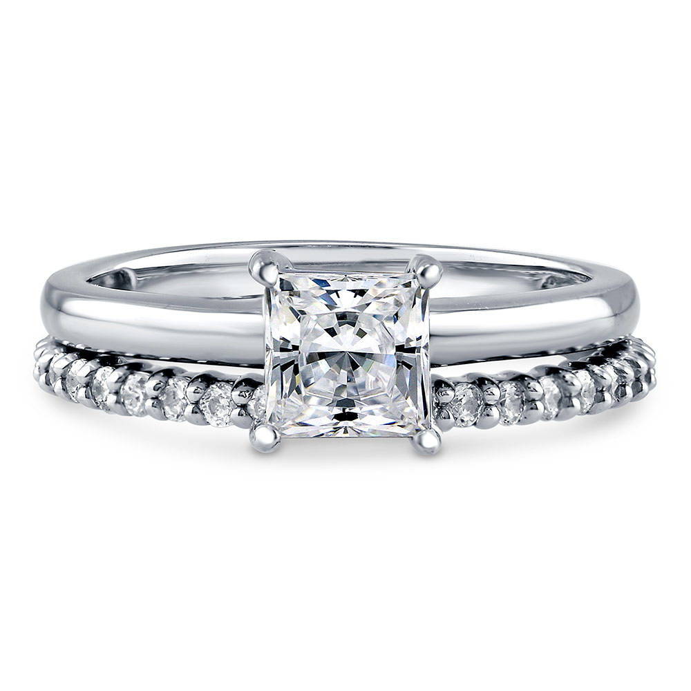 Solitaire 1ct Princess CZ Ring Set in Sterling Silver