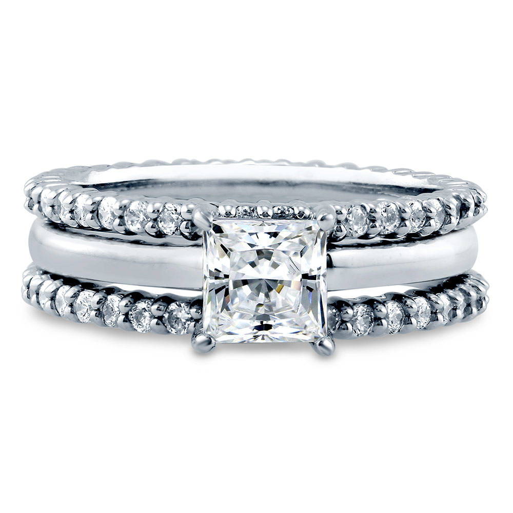 Solitaire 1ct Princess CZ Ring Set in Sterling Silver