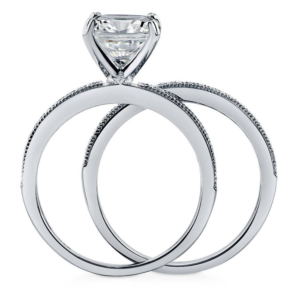 Solitaire 3ct Cushion CZ Ring Set in Sterling Silver, alternate view