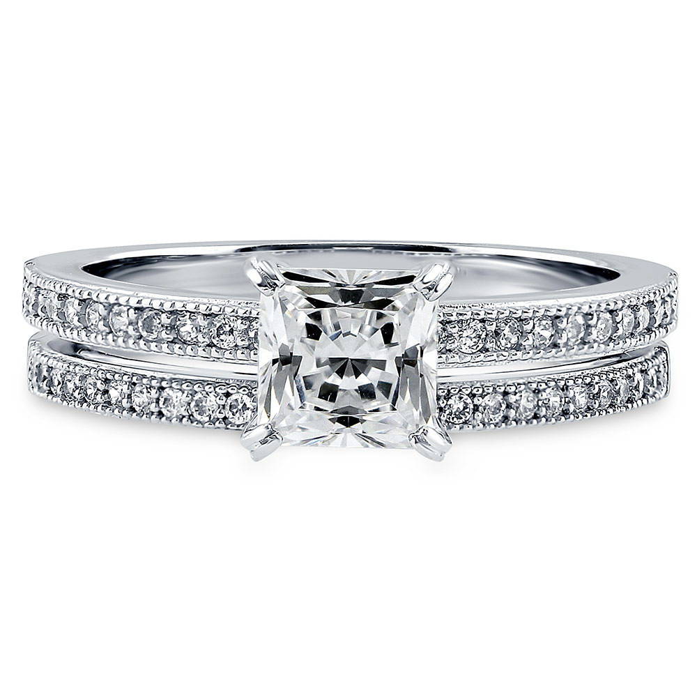 Solitaire 1ct Princess CZ Ring Set in Sterling Silver