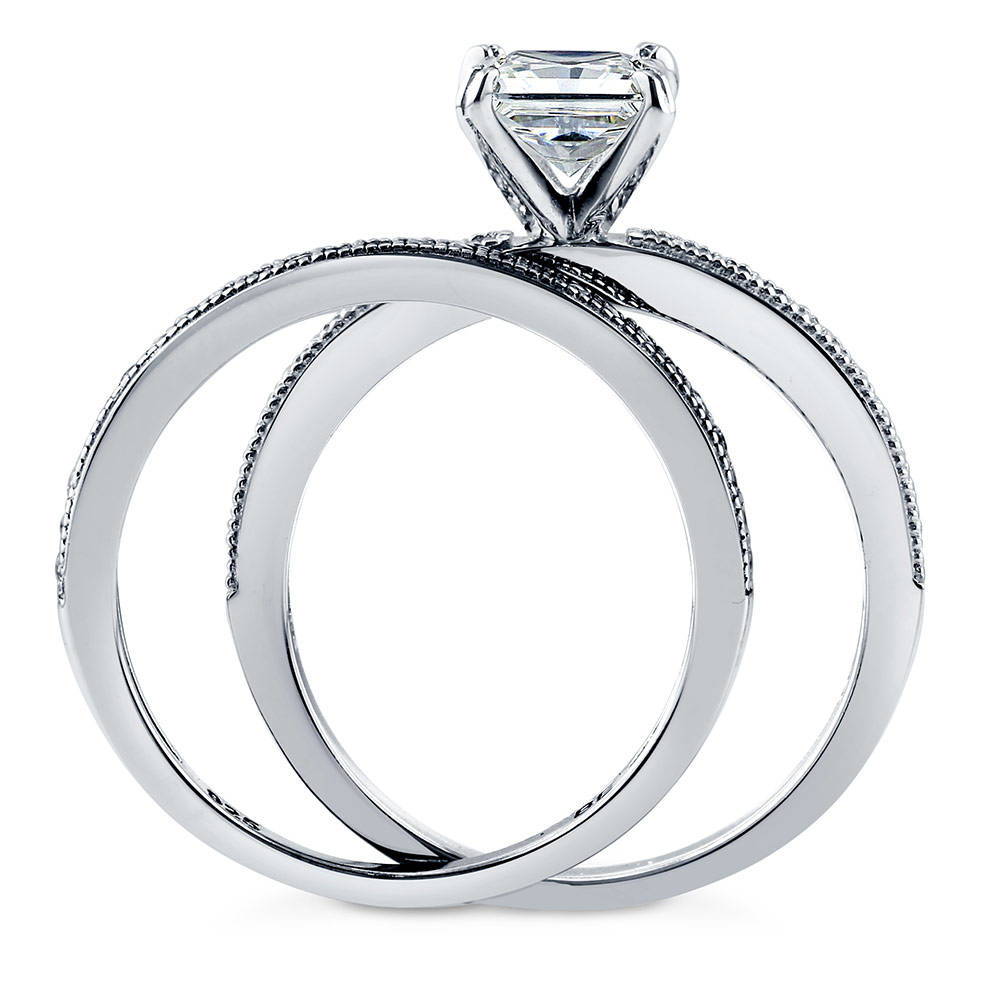 Alternate view of Solitaire 1ct Princess CZ Ring Set in Sterling Silver