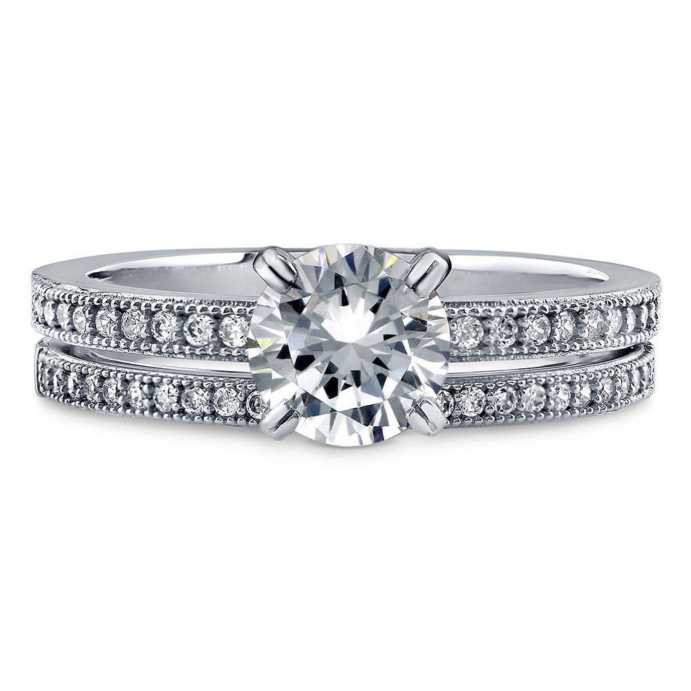 Solitaire 1ct Round CZ Ring Set in Sterling Silver, 1 of 10