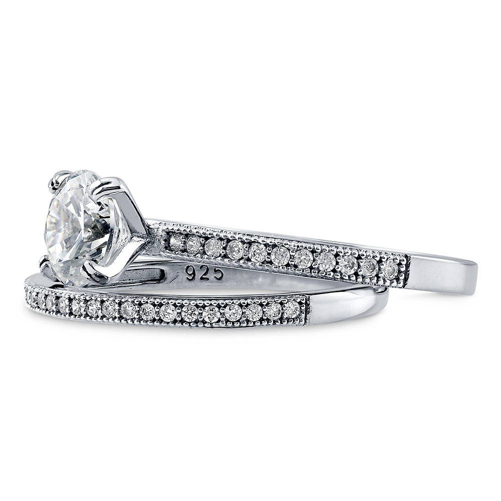 Solitaire 1ct Round CZ Ring Set in Sterling Silver, 5 of 10