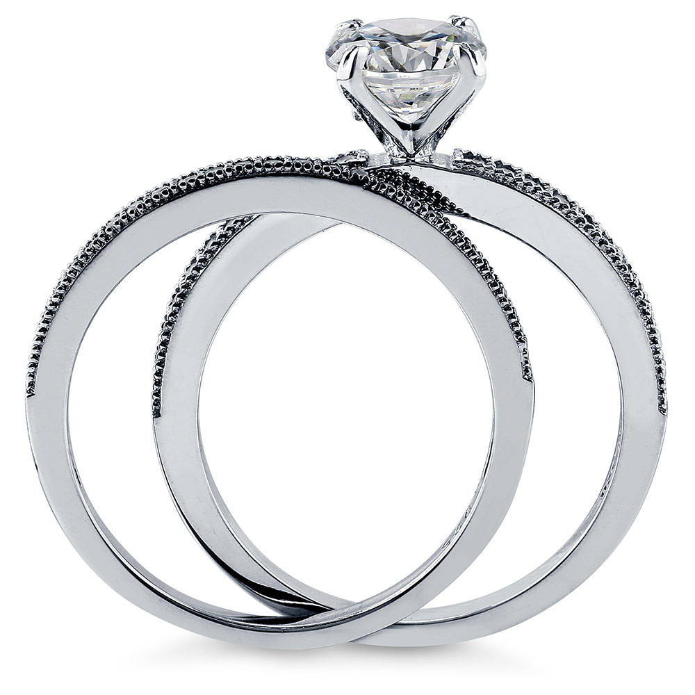 Solitaire 1ct Round CZ Ring Set in Sterling Silver