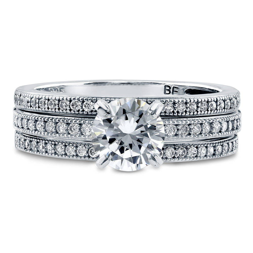 Solitaire 1ct Round CZ Ring Set in Sterling Silver, 1 of 10