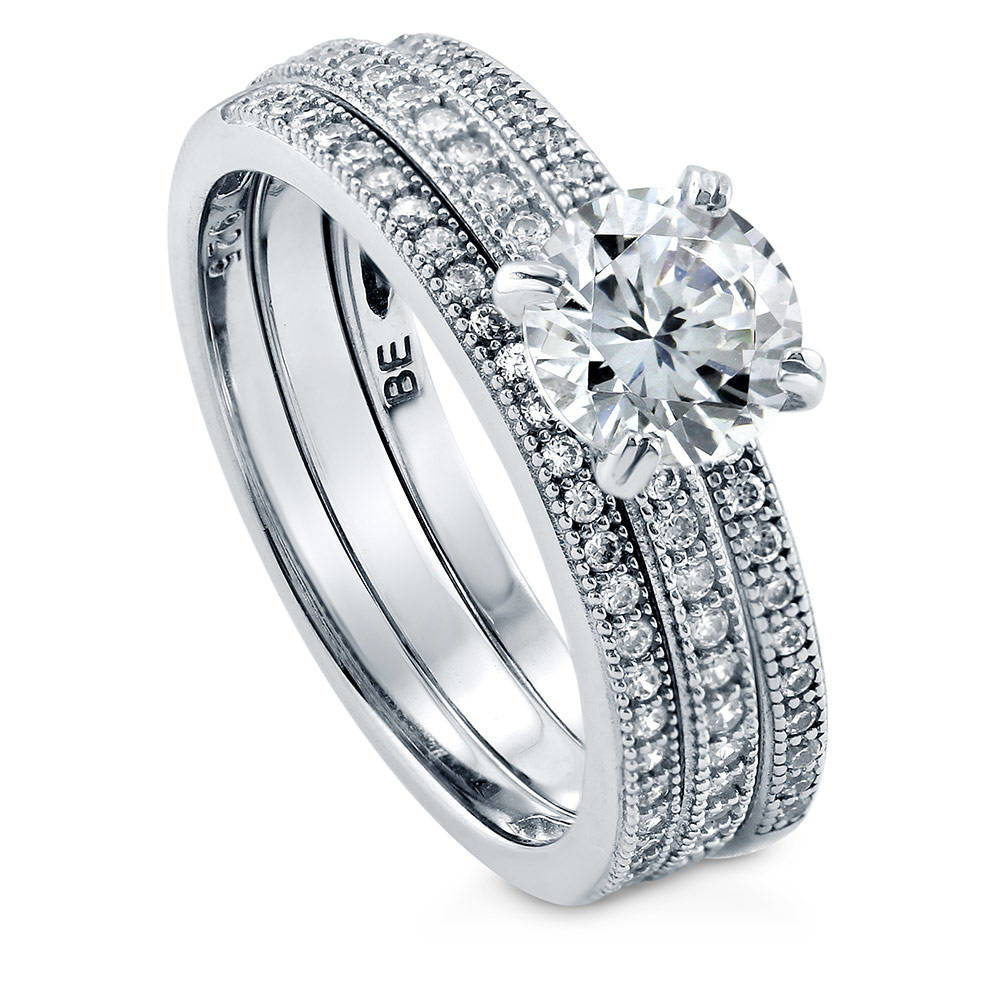 Solitaire 1ct Round CZ Ring Set in Sterling Silver, 4 of 10