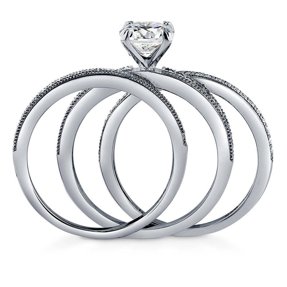 Solitaire 1ct Round CZ Ring Set in Sterling Silver