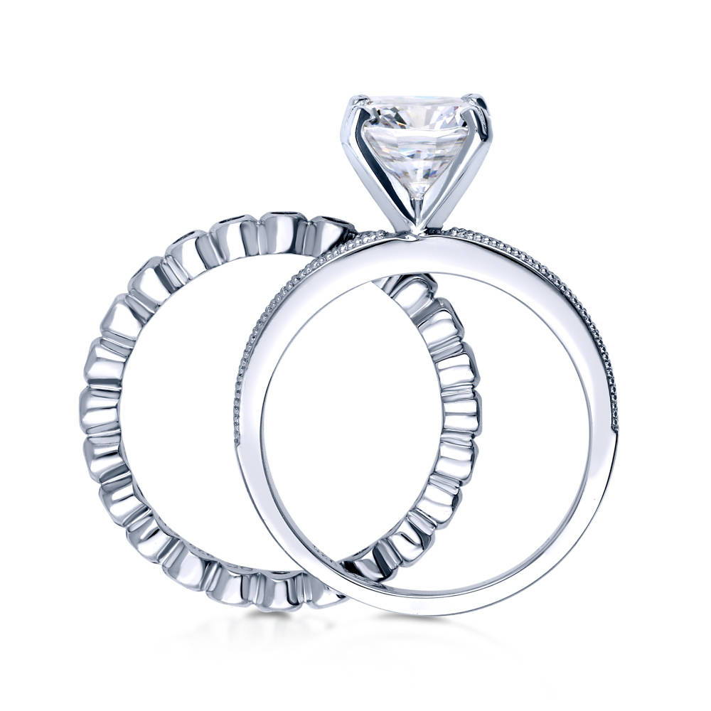 Alternate view of Solitaire 3ct Cushion CZ Ring Set in Sterling Silver