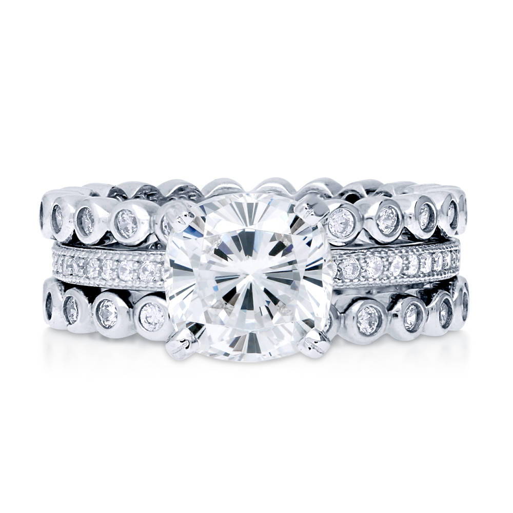 Solitaire 3ct Cushion CZ Ring Set in Sterling Silver, 1 of 9