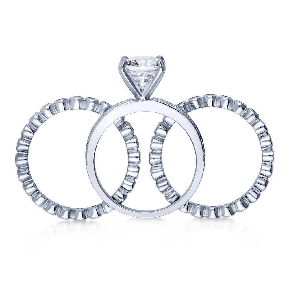 Solitaire 3ct Cushion CZ Ring Set in Sterling Silver, 8 of 9