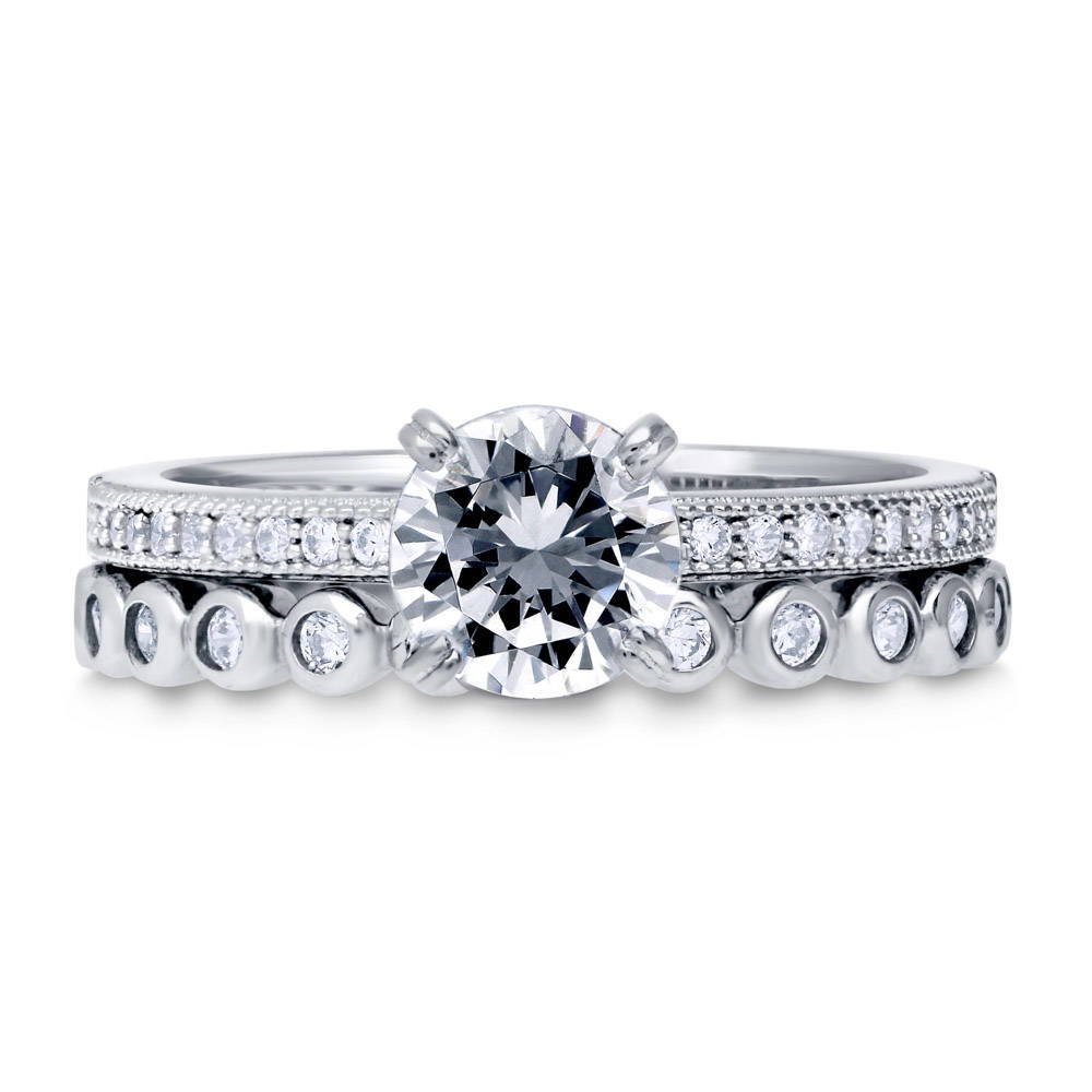 Solitaire 1ct Round CZ Ring Set in Sterling Silver, 1 of 10