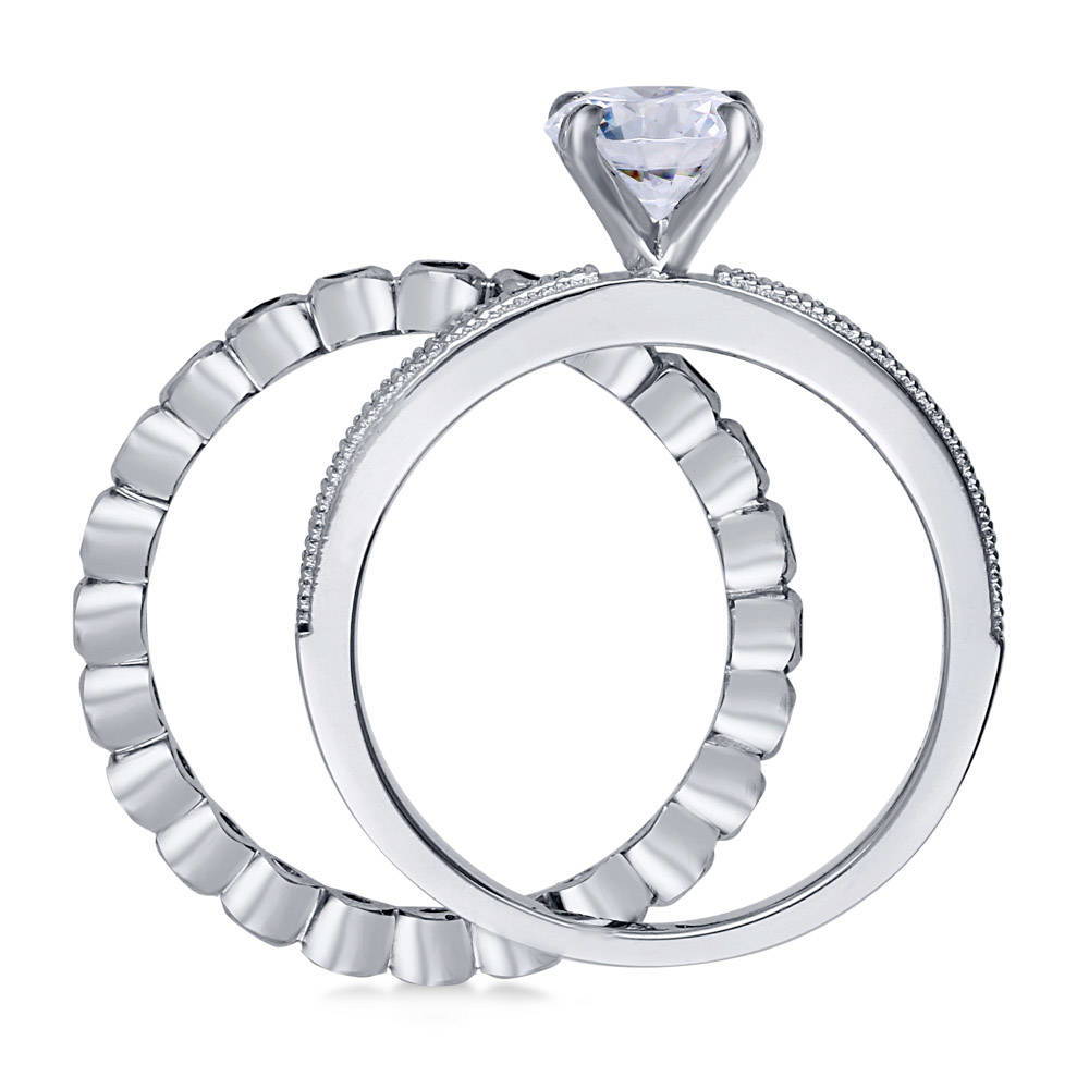 Solitaire 1ct Round CZ Ring Set in Sterling Silver