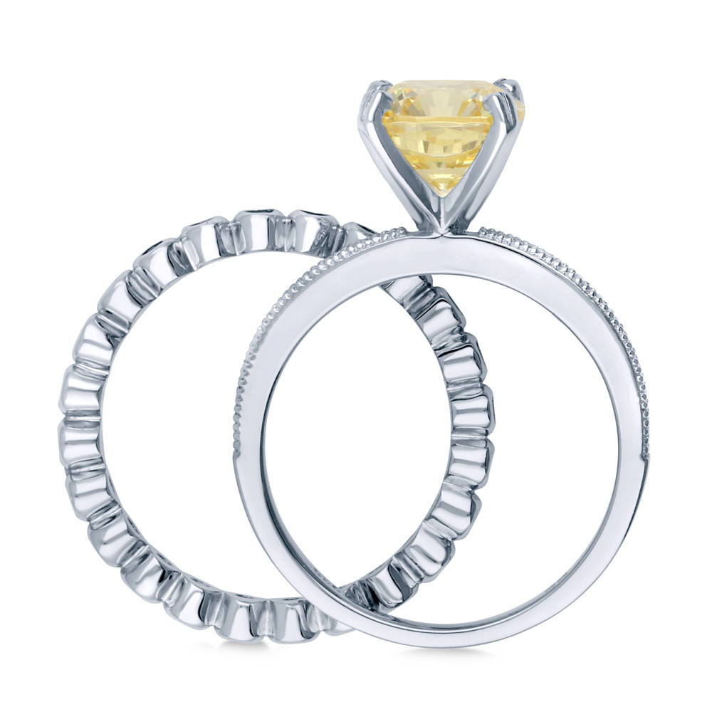 Solitaire 3ct Canary Yellow Cushion CZ Ring Set in Sterling Silver