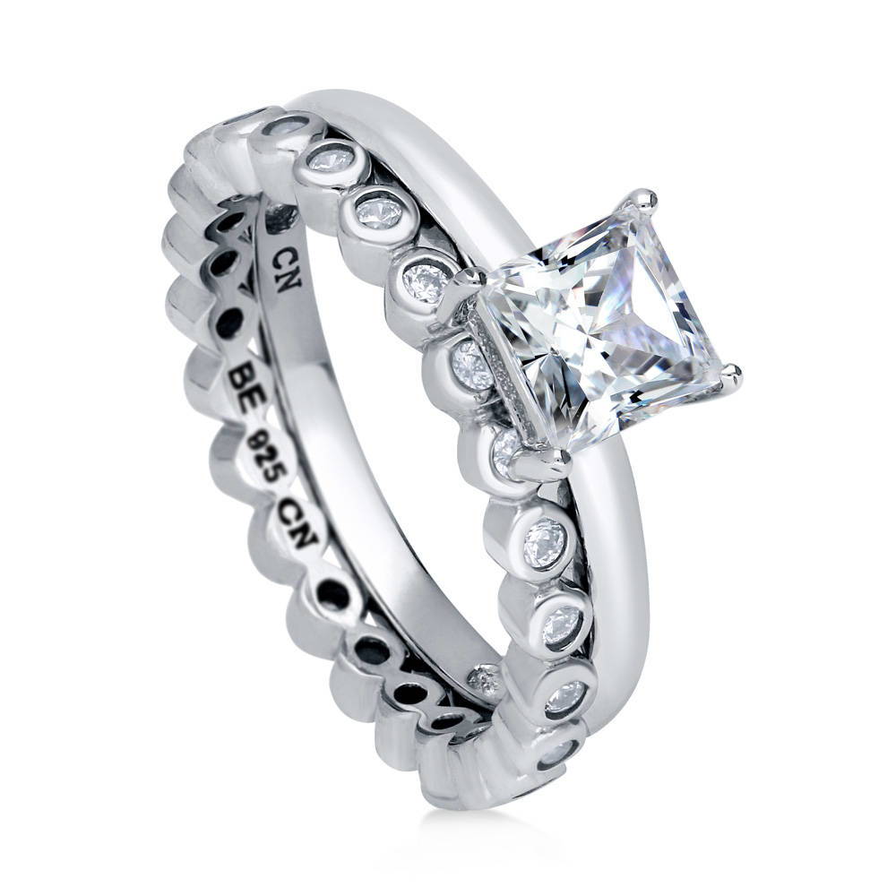 Solitaire 1ct Princess CZ Ring Set in Sterling Silver