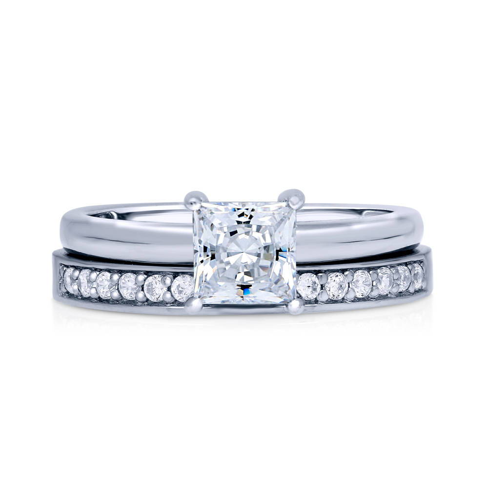 Solitaire 1ct Princess CZ Ring Set in Sterling Silver, 1 of 8